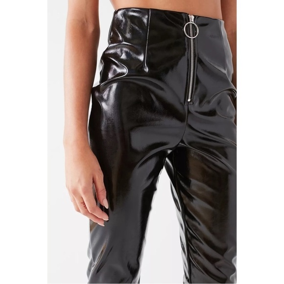 I.AM.G.I.A. Faux Leather Winona Super Shiny Circle Zip Fly Pant Black Sz L - Picture 2 of 10